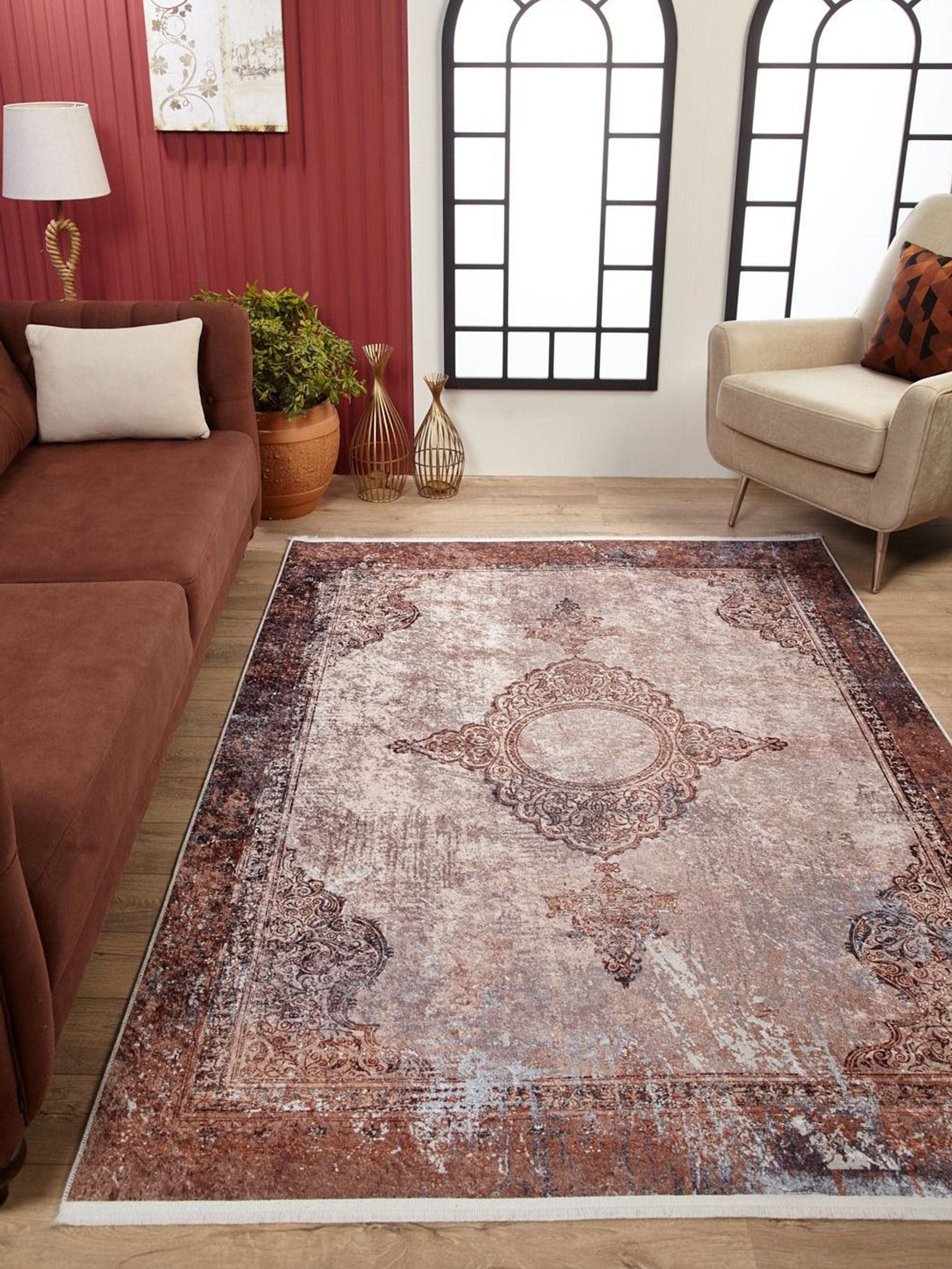 Soluk Pembe Krem Bej Geometrik Desenli Kilim Halı - Pera Halı