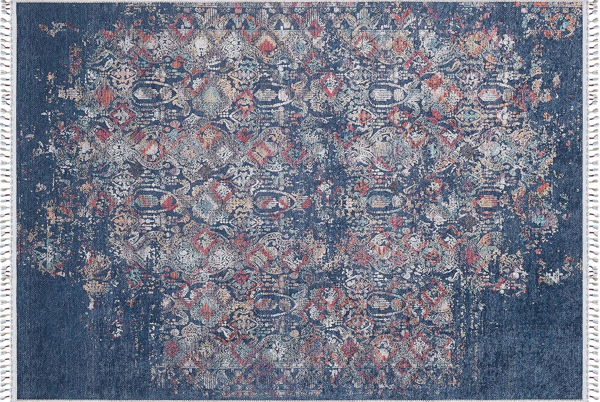 Çiçek Desenli Turkuaz Mavi Vintage Halı - Pera Halı
