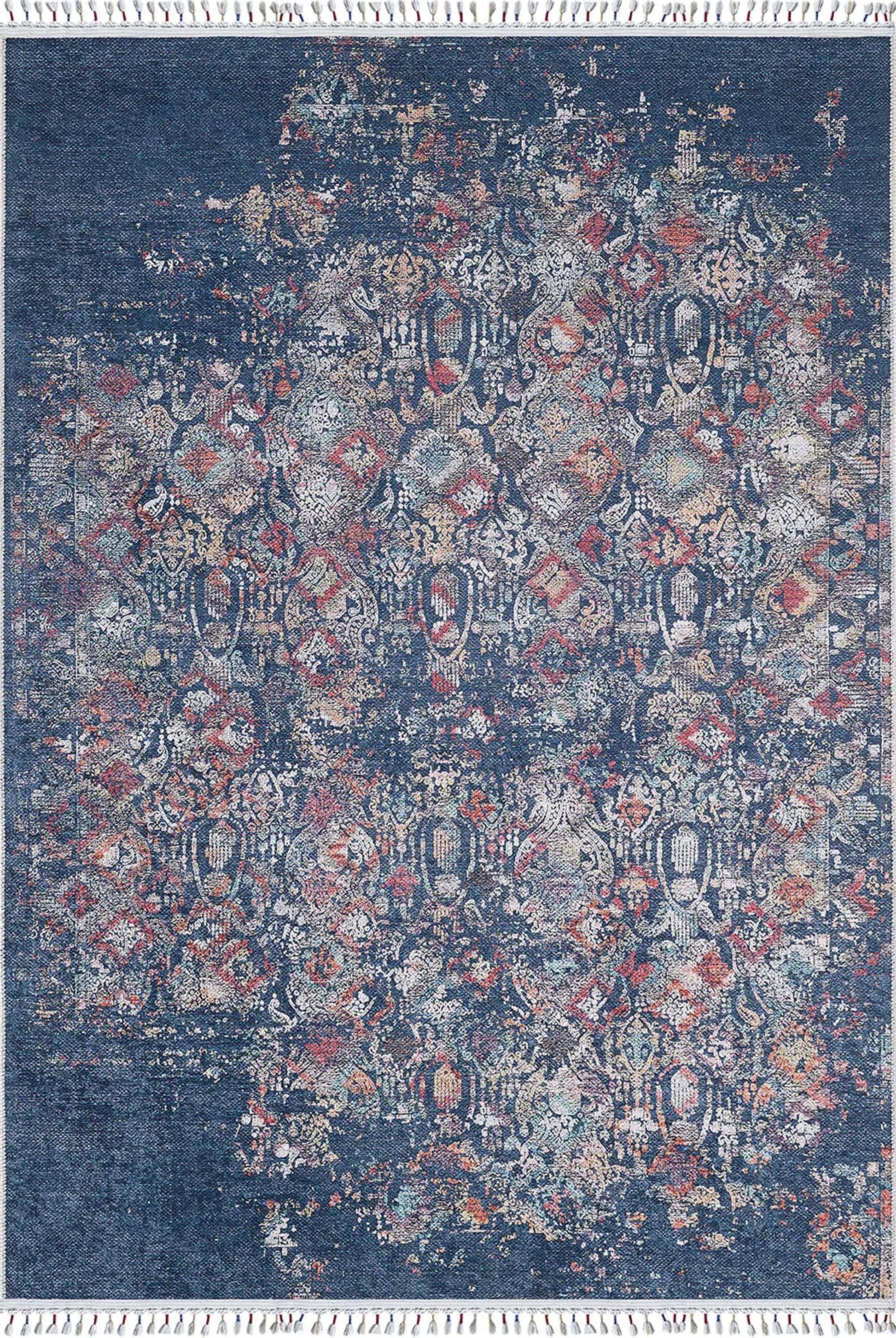 Çiçek Desenli Turkuaz Mavi Vintage Halı - Pera Halı