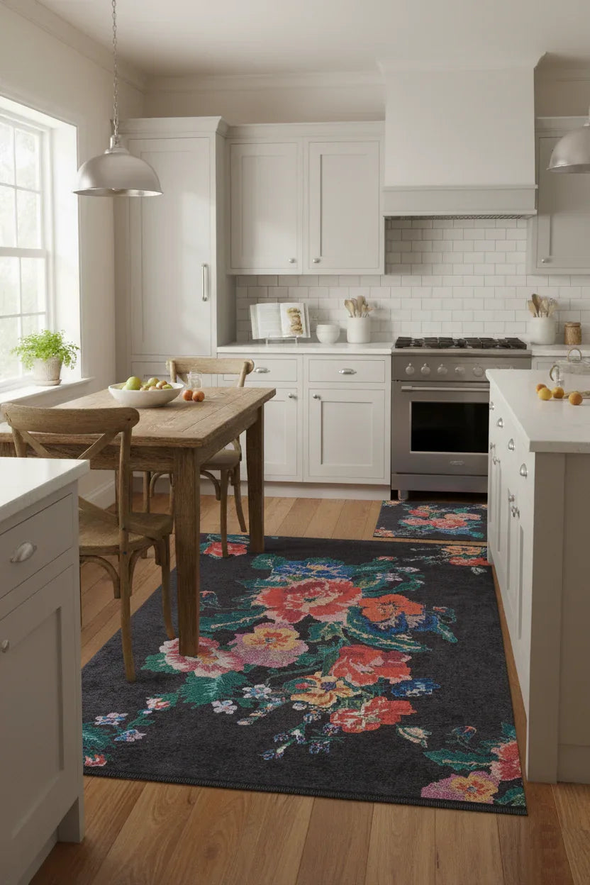 Karabağ Gül Desenli Siyah Halı