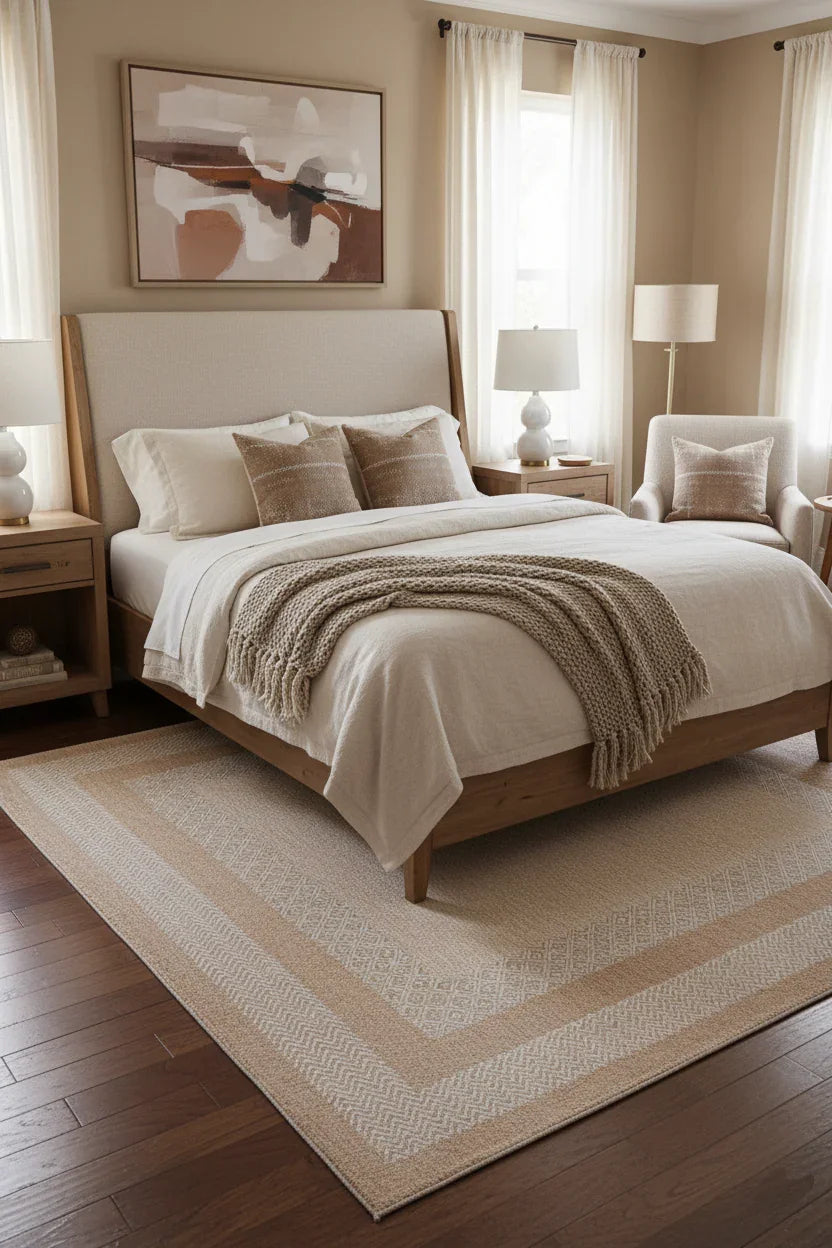 Beyaz Bej Modern Yıkanabilir Antibakteriyel Salon Halısı