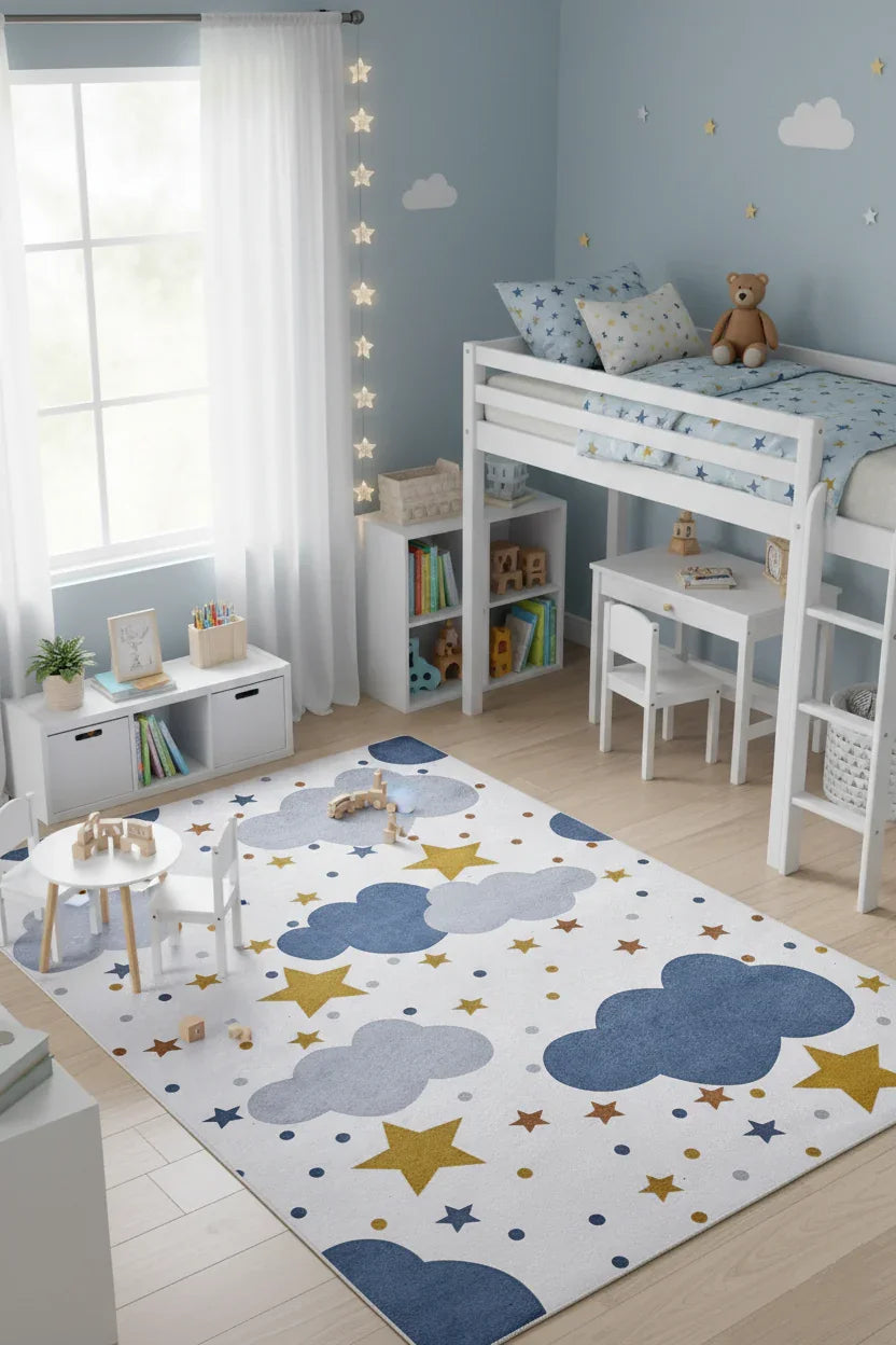 Bulut Yıldız Gri Çocuk Halısı