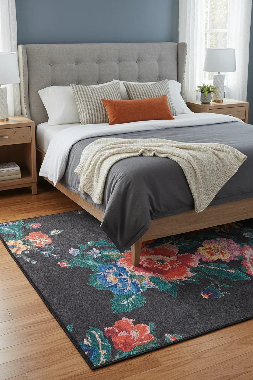 Karabağ Gül Desenli Siyah Halı