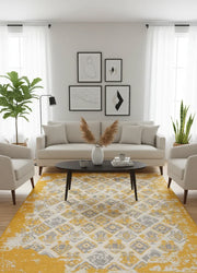 Gri Sarı Çift Taraflı Modern Vintage Yıkanabilir Antibakteriyel Halı