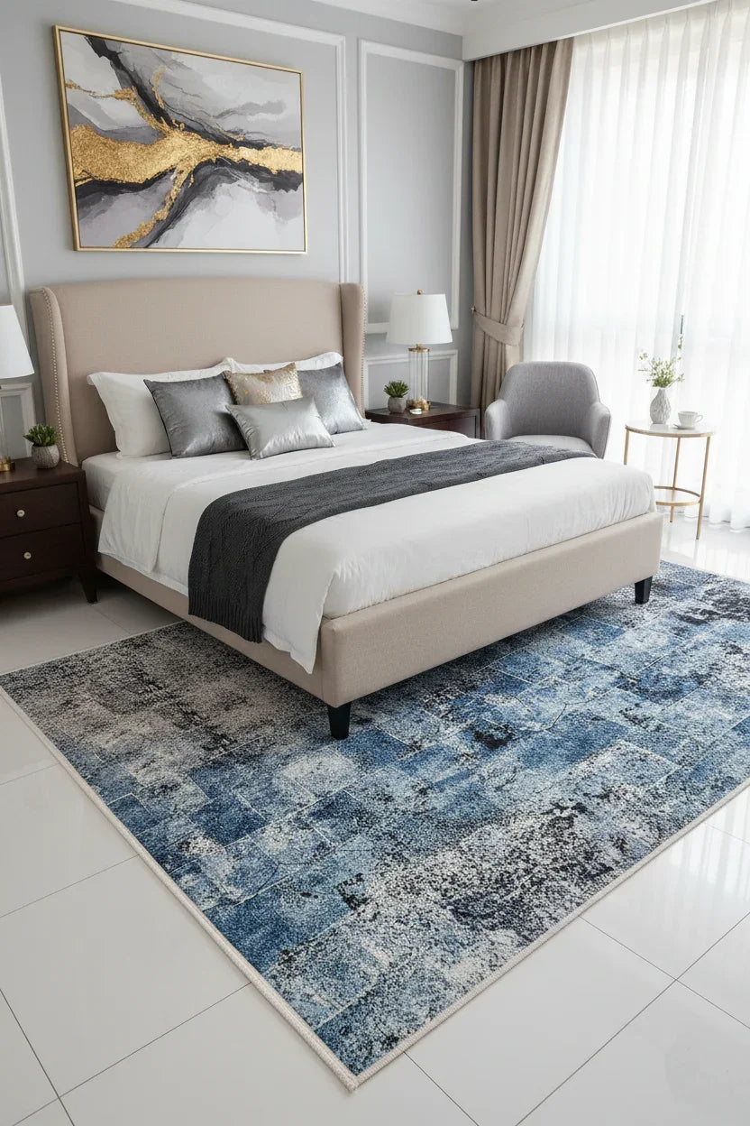 Mavi Tonlamalı Modern Soyut Halı