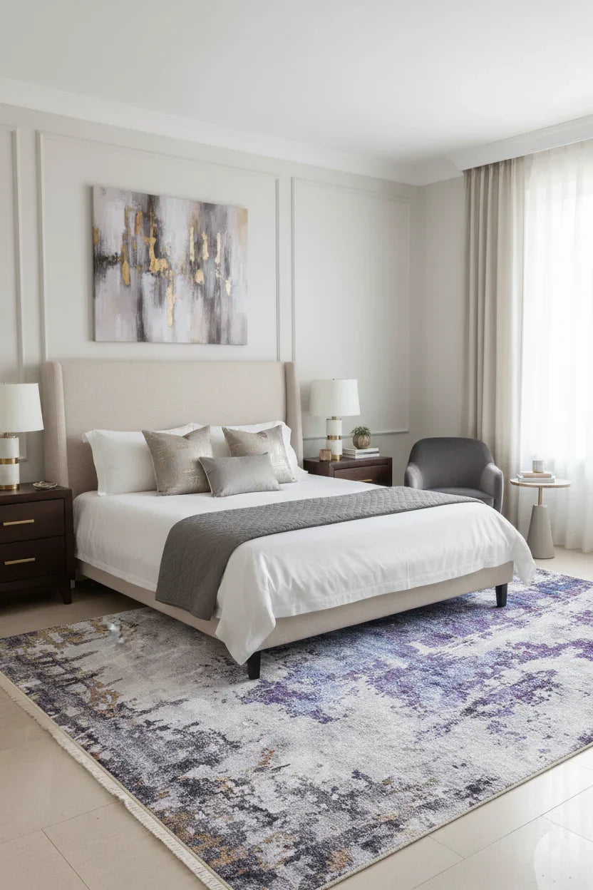 Mor ve Gri Modern Soyut Sanat Halısı