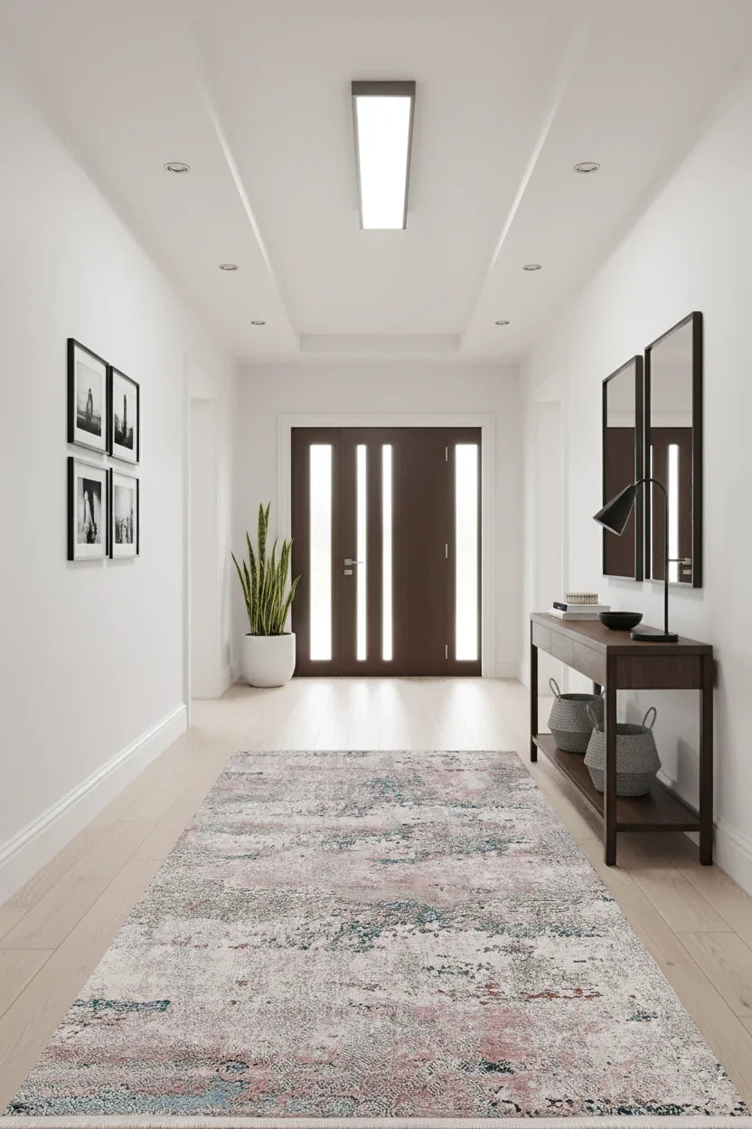 Pastel Pembe, Mavi ve Krem Modern Soyut Halı