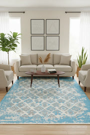 Mavi Gri Çift Taraflı Modern Vintage Yıkanabilir Antibakteriyel Halı