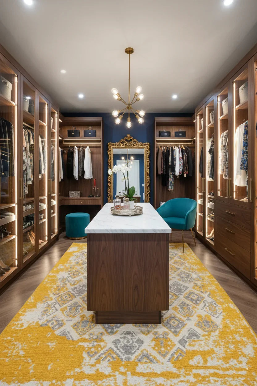 Gri Sarı Çift Taraflı Modern Vintage Yıkanabilir Antibakteriyel Halı