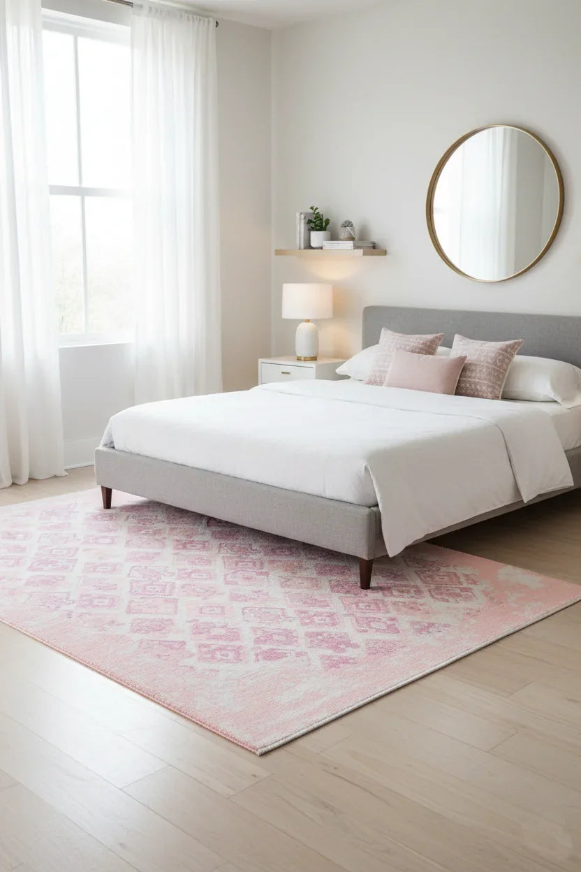 Pembe Çift Taraflı Modern Vintage Yıkanabilir Antibakteriyel Halı