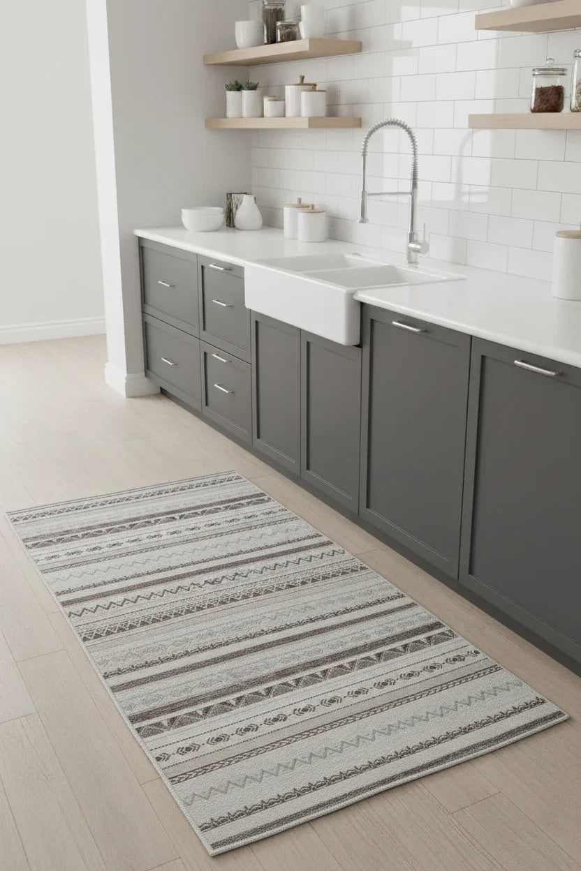 Gri Siyah Pamuk Polyester Modern İskandinav Yıkanabilir Halı