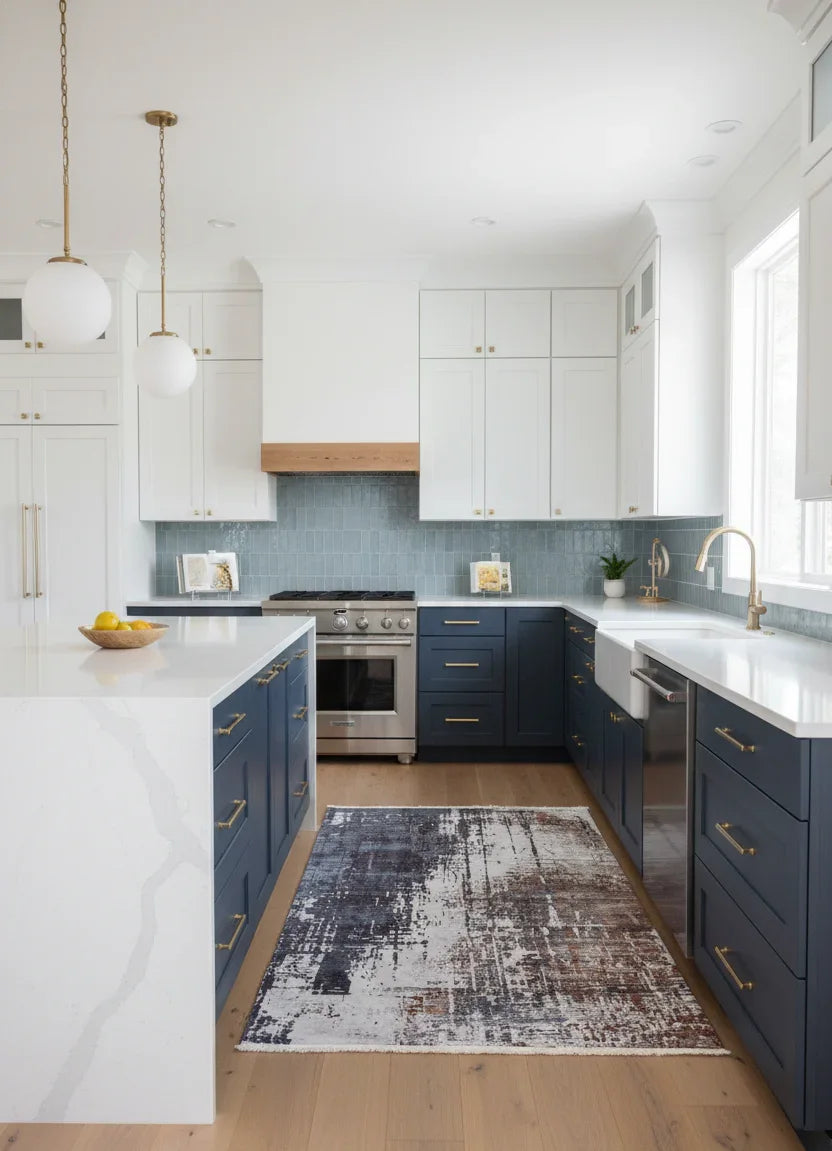 Kahve, Gri ve Beyaz Modern Soyut Sanat Halısı