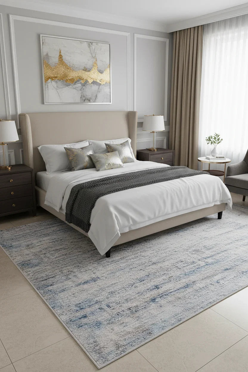 Gri, Bej ve Mavi Modern Soyut Sanat Halısı