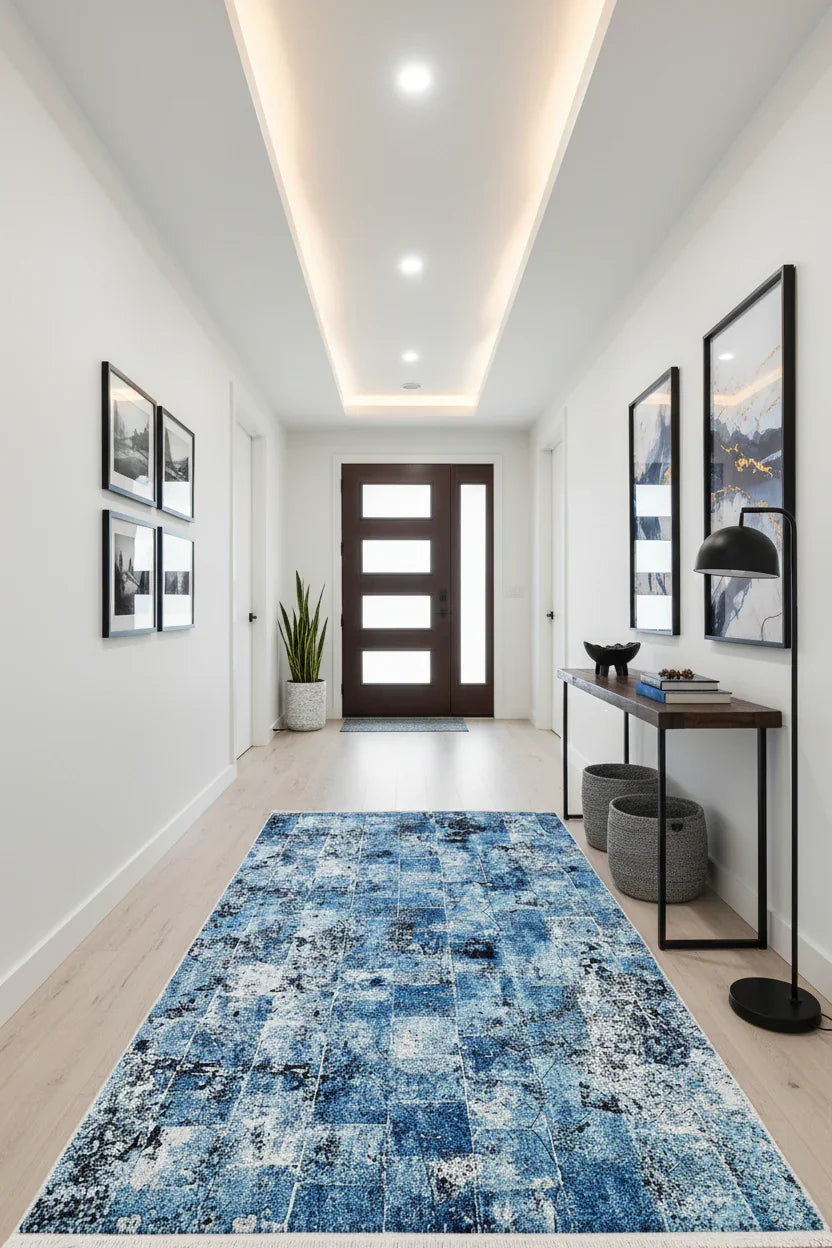 Mavi Tonlamalı Modern Soyut Halı