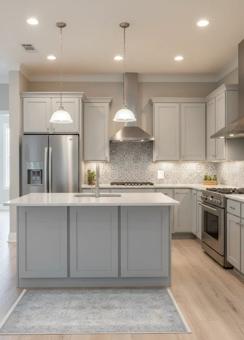 Açık Mavi ve Buz Grisi Gümüş Modern Klasik Eskitme Efektli Yıkanabilir Halı