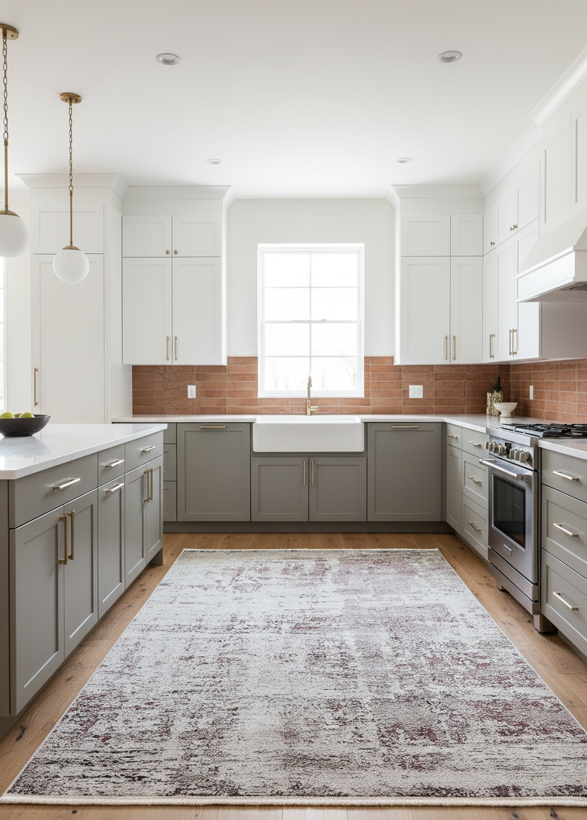 Blassrosa, cremebeige, geometrisch gemusterter Kelim-Teppich