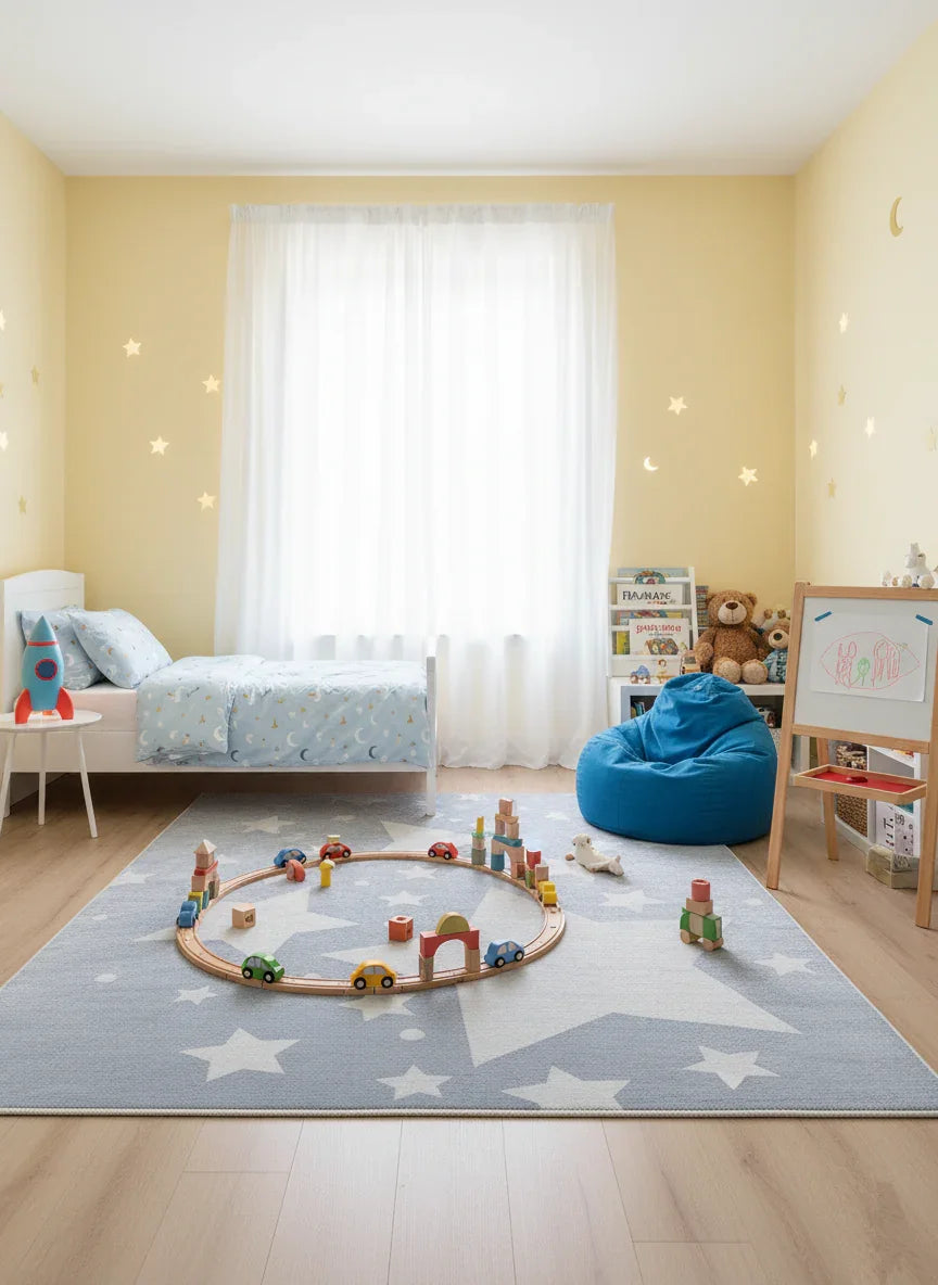 Yıldız Desenli Gri Çocuk Halısı