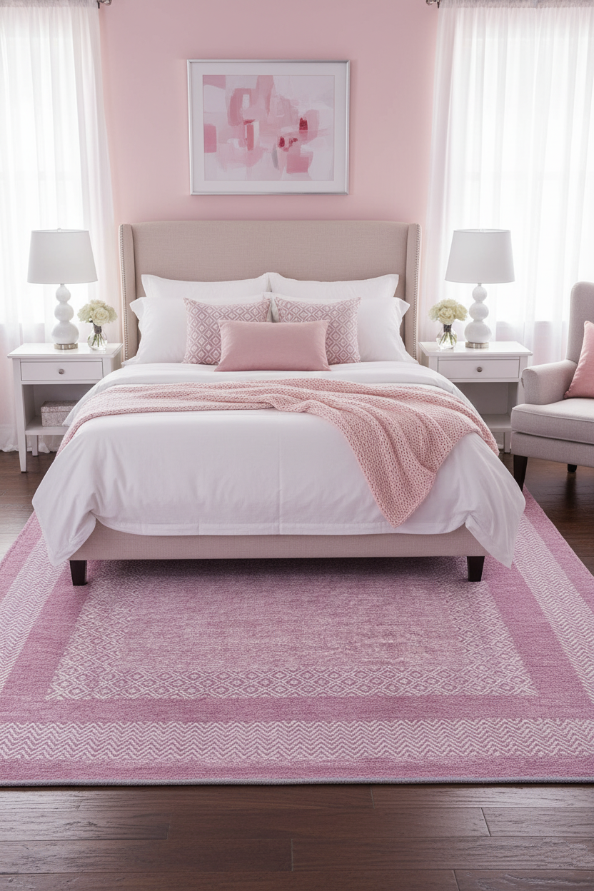 Pembe Modern Yıkanabilir Antibakteriyel Salon Halısı