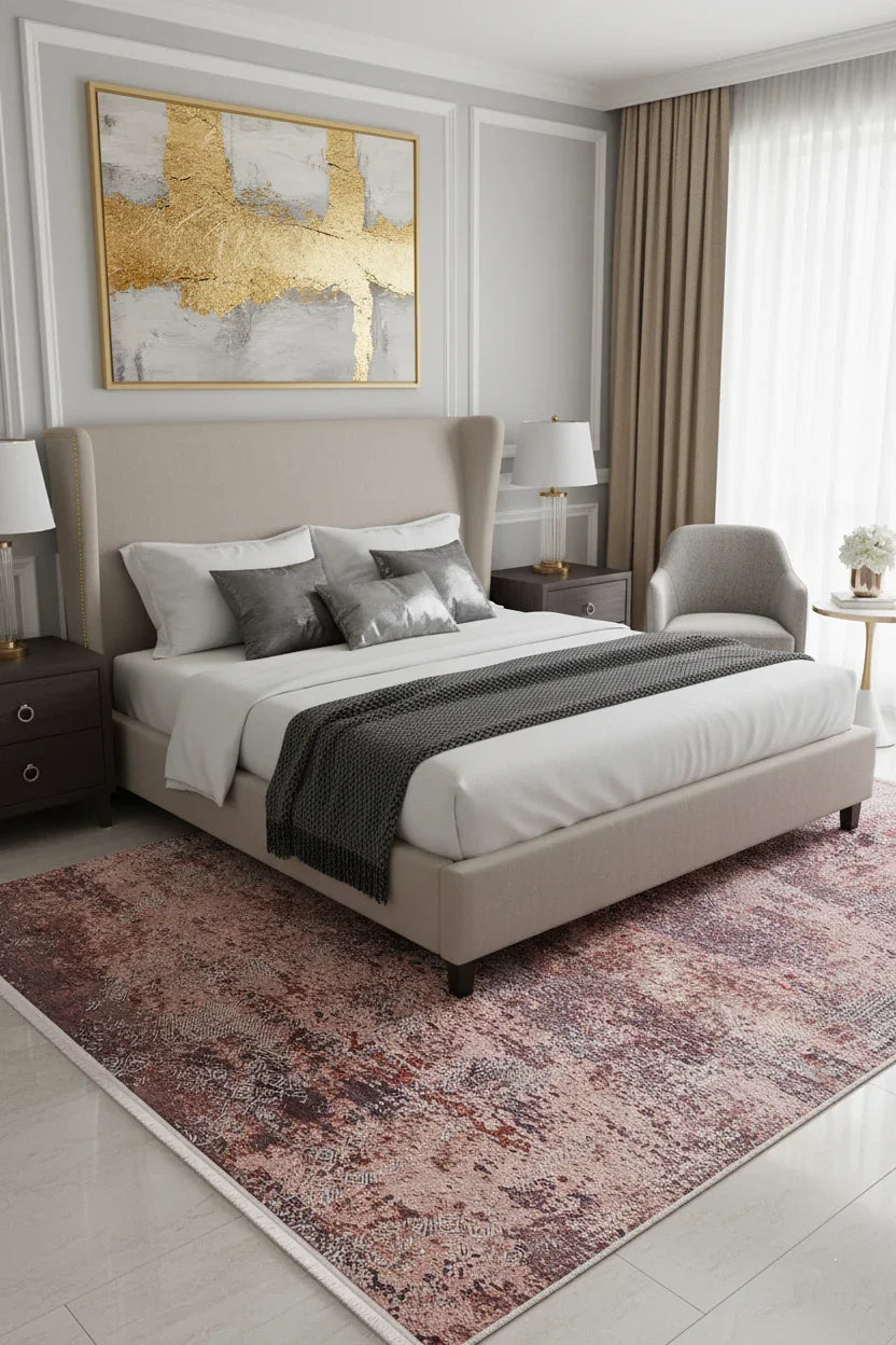 Gül Kurusu ve Bordo Modern Soyut Sanat Halısı