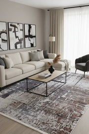Kahve, Gri ve Beyaz Modern Soyut Sanat Halısı