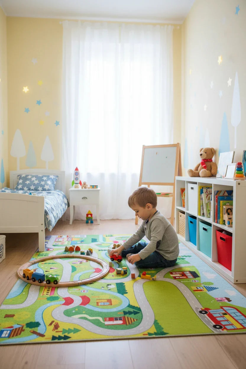 Şehir Haritası Desenli Yeşil Çocuk Halısı