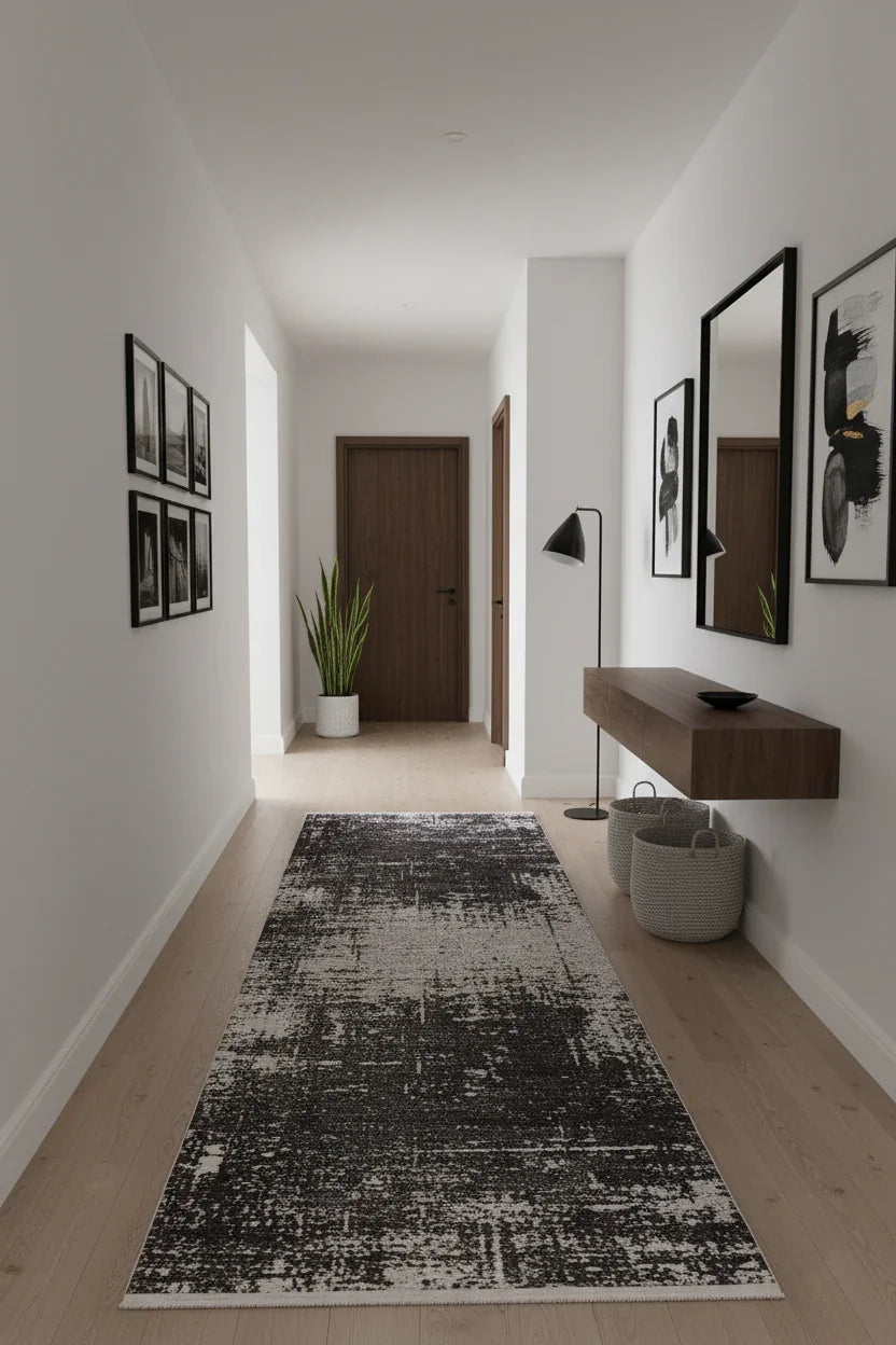 Koyu Füme ve Gri Modern Soyut Sanat Halısı