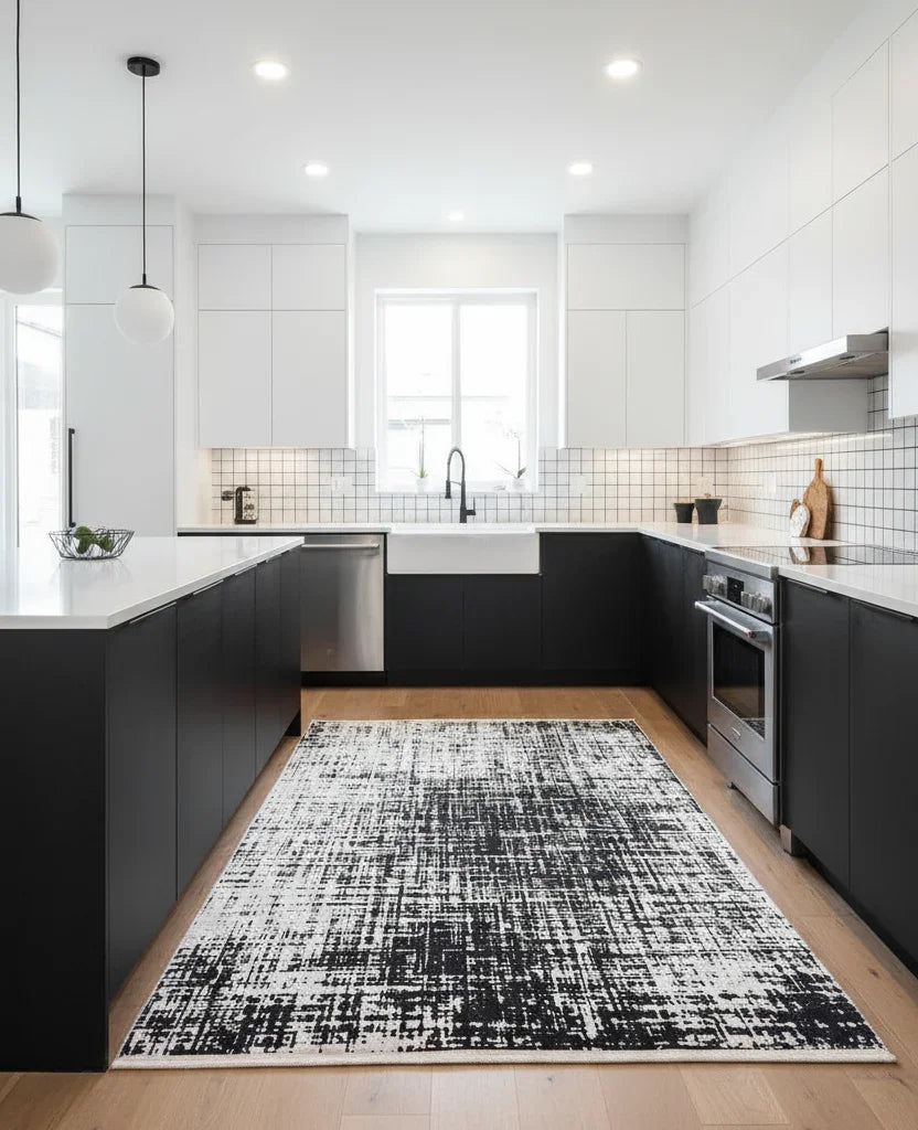 Siyah Beyaz Grafik Modern Soyut Halı