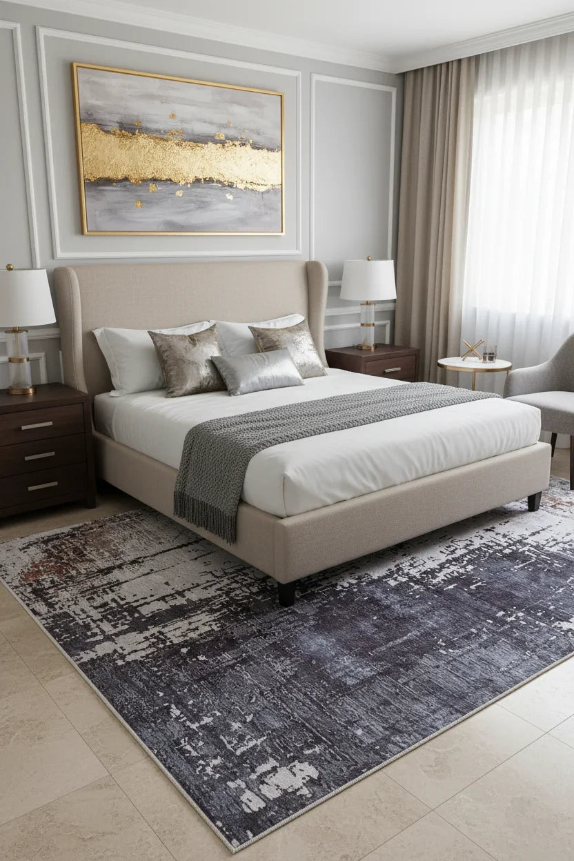 Kahve, Gri ve Beyaz Modern Soyut Sanat Halısı