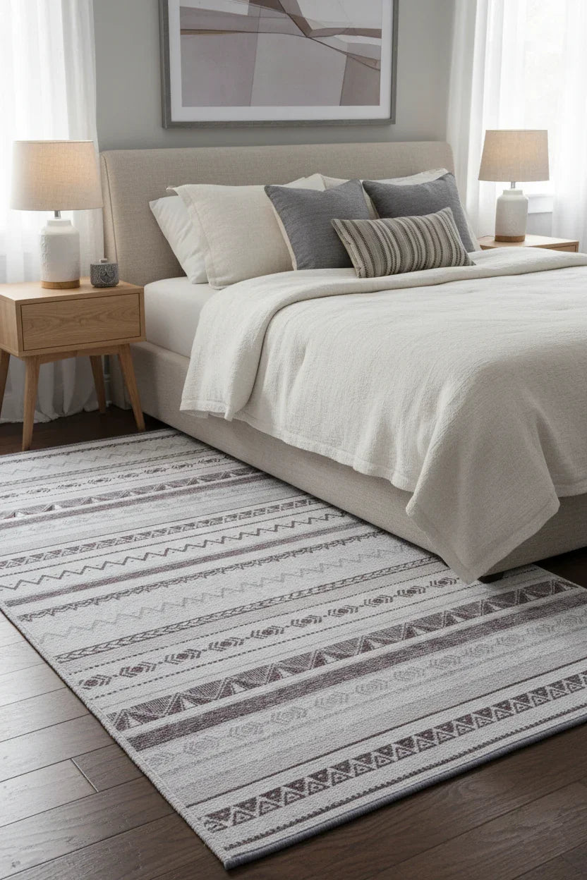 Gri Siyah Pamuk Polyester Modern İskandinav Yıkanabilir Halı