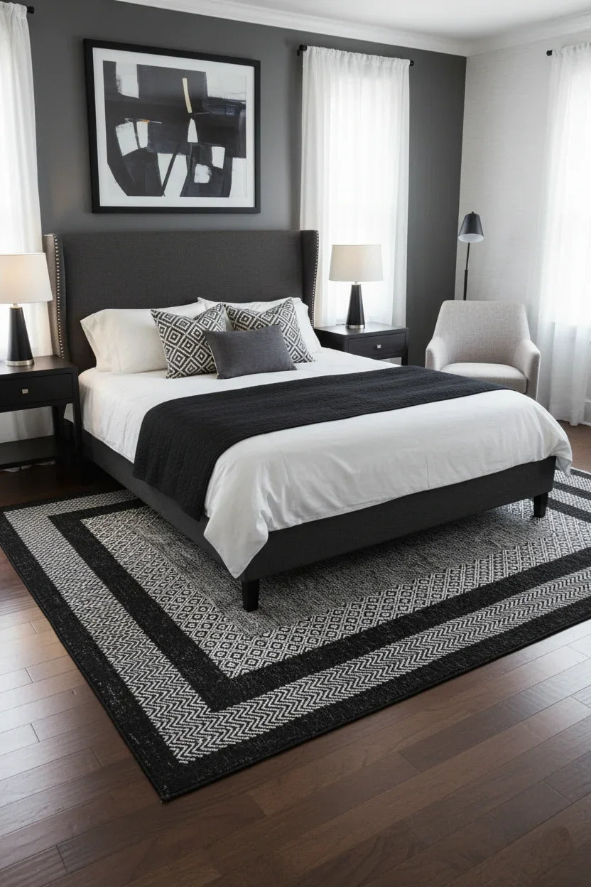 Gri Siyah Modern Yıkanabilir Antibakteriyel Salon Halısı