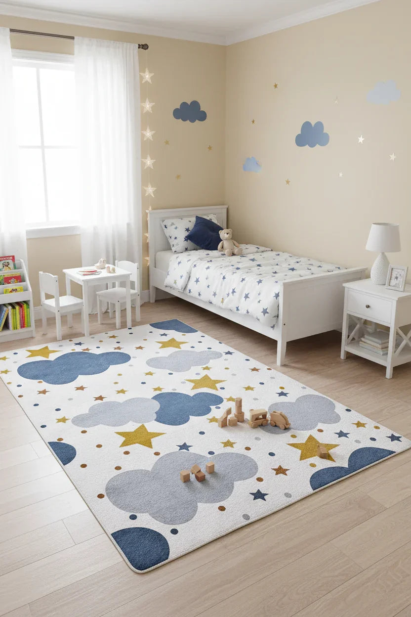Bulut Yıldız Gri Çocuk Halısı