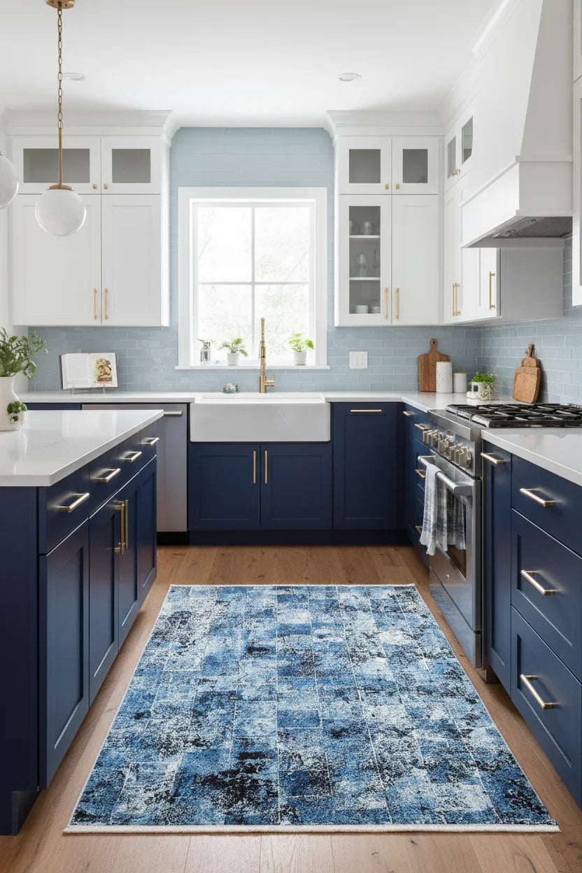 Mavi Tonlamalı Modern Soyut Halı