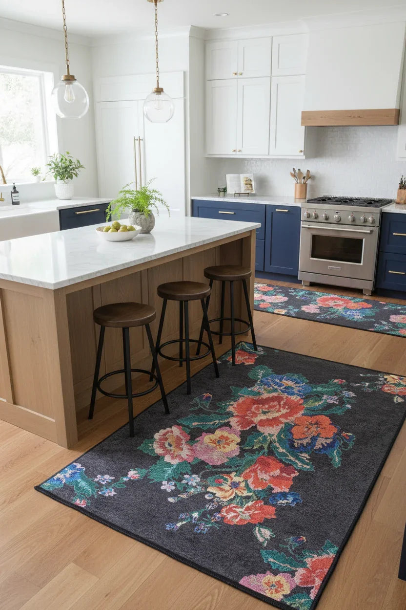 Karabağ Gül Desenli Siyah Halı