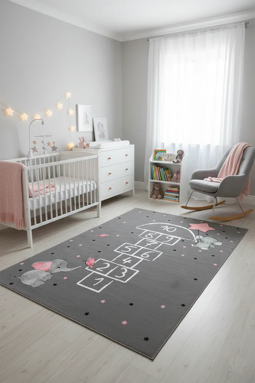 Filler ve Seksek Gri Çocuk Oyun Halısı
