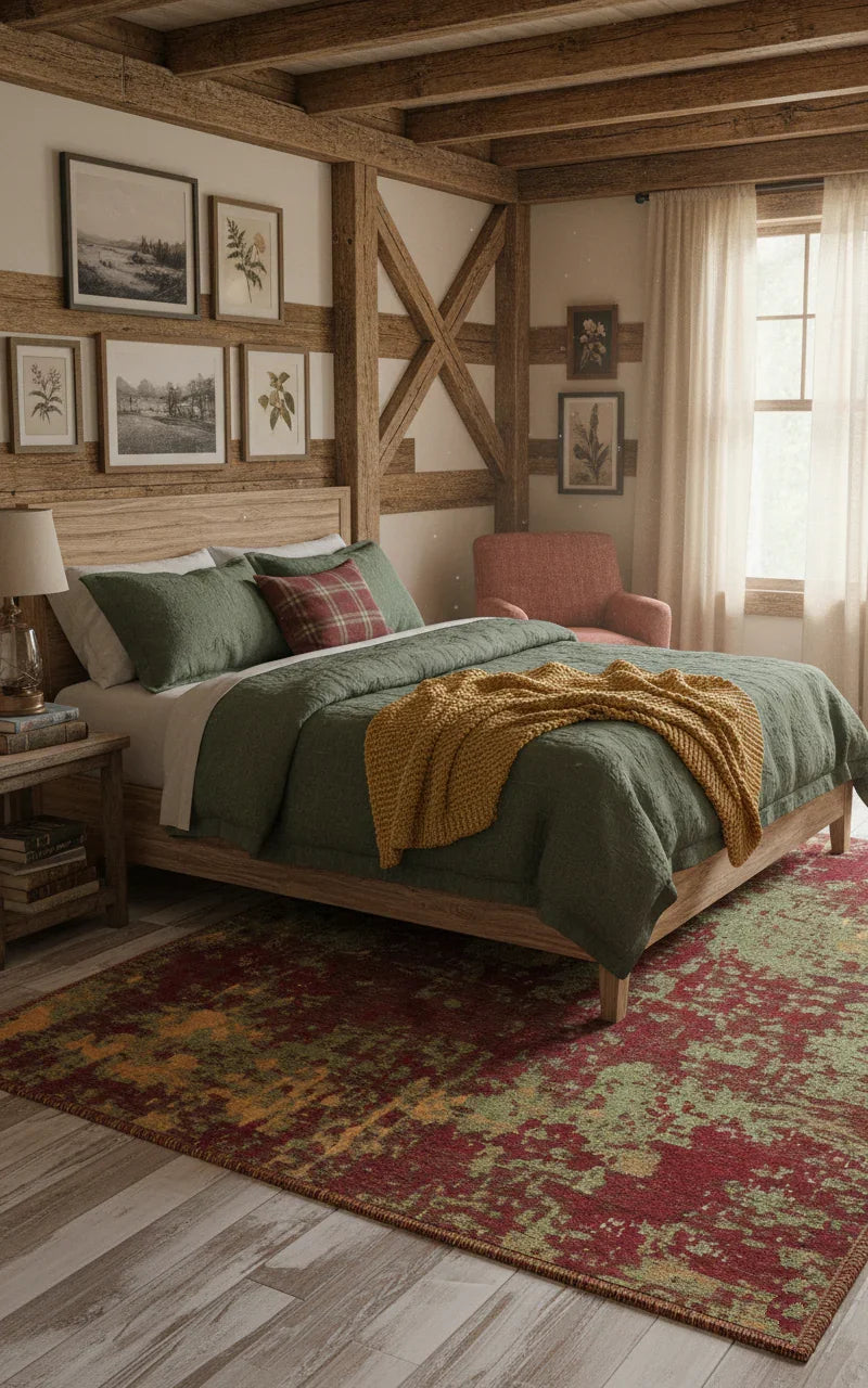 Kırmızı Yeşil Çift Taraflı Modern Yıkanabilir Antibakteriyel Halı