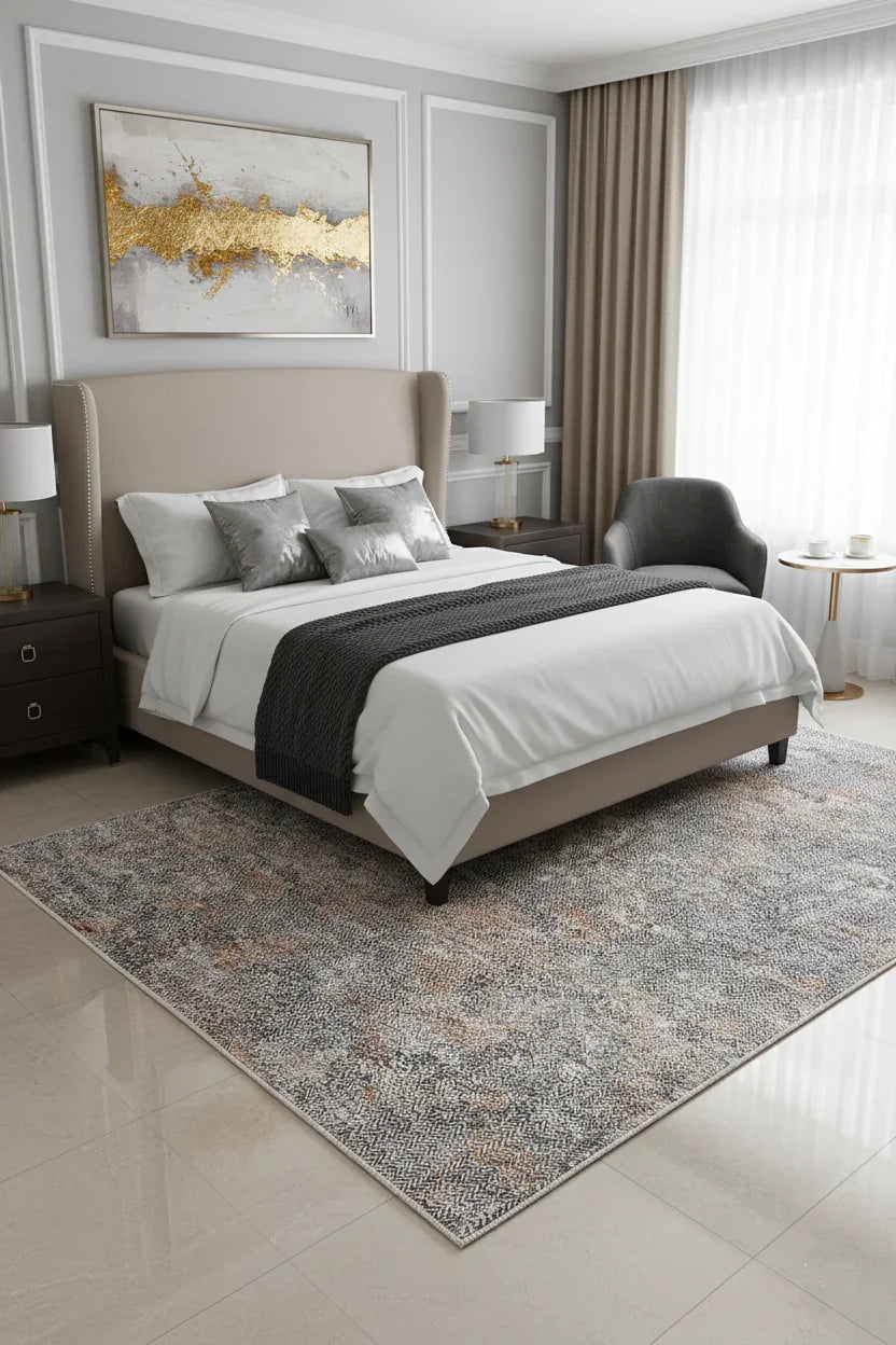 Gri, Pas ve Siyah Zikzak Desenli Modern Soyut Halı