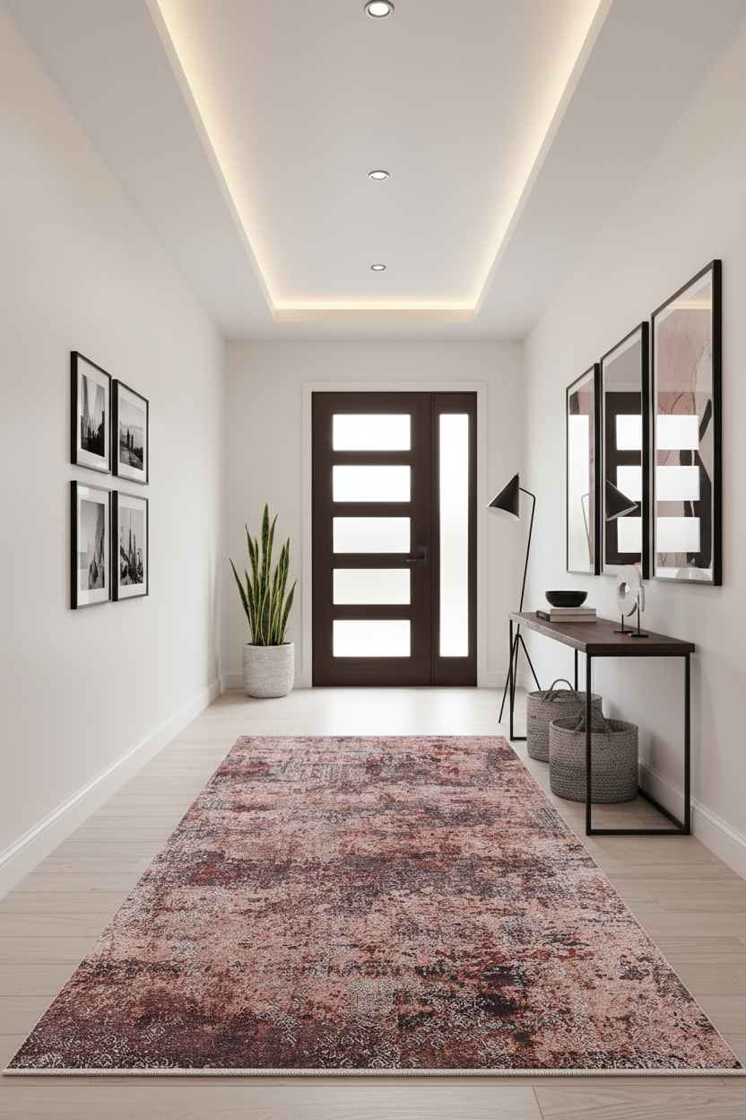 Blassrosa, cremebeige, geometrisch gemusterter Kelim-Teppich