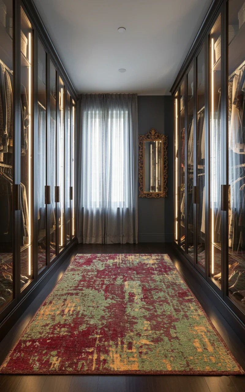 Kırmızı Yeşil Çift Taraflı Modern Yıkanabilir Antibakteriyel Halı