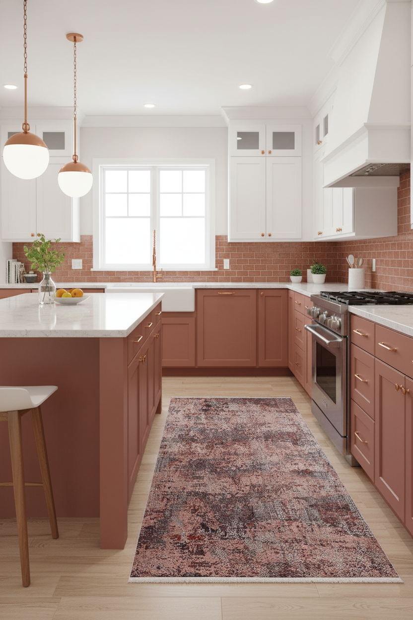 Blassrosa, cremebeige, geometrisch gemusterter Kelim-Teppich