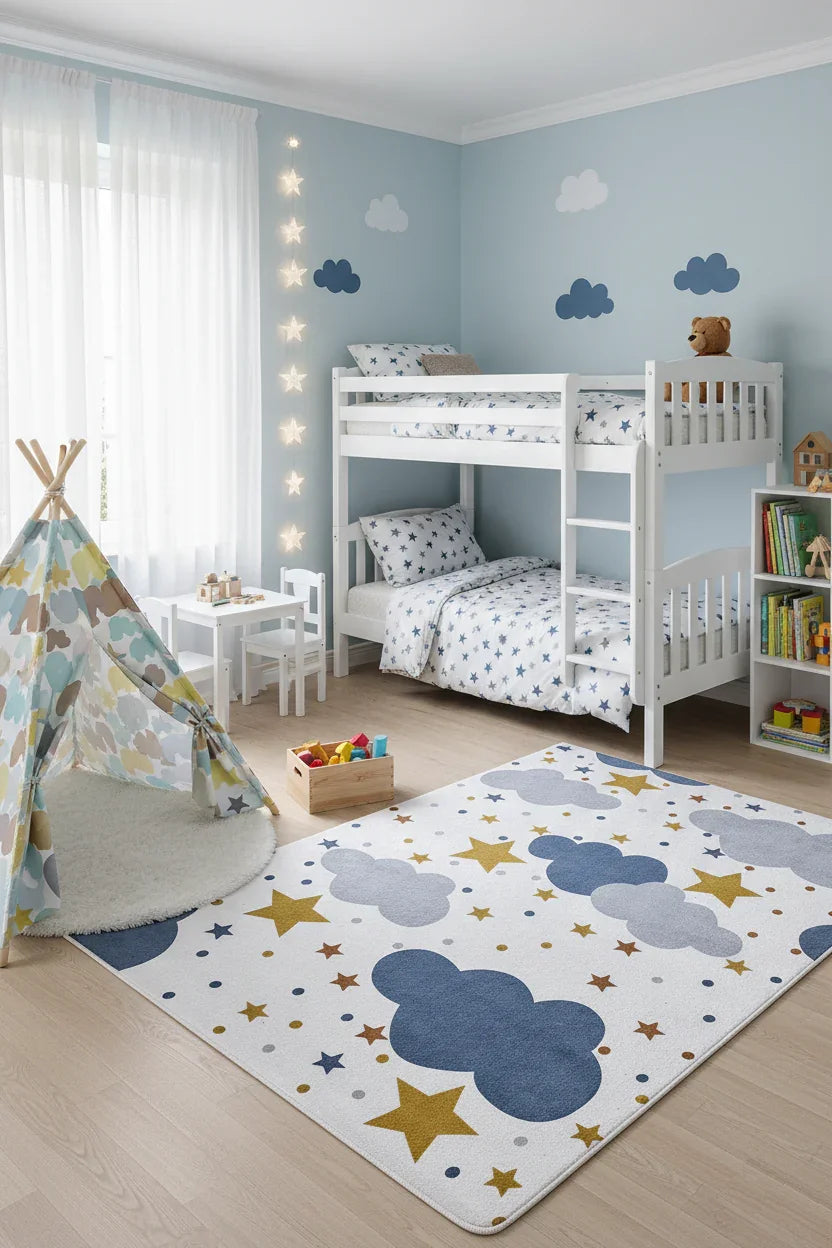 Bulut Yıldız Gri Çocuk Halısı