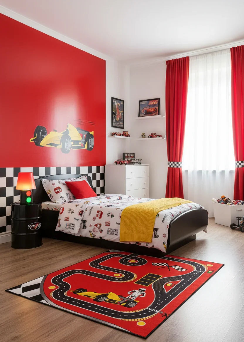 Eğlenceli Yarış Pisti Desenli F1 Çocuk Halısı