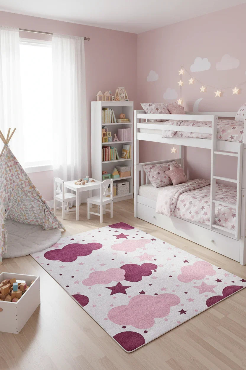 Bulut Yıldız Pembe Krem Çocuk Halısı