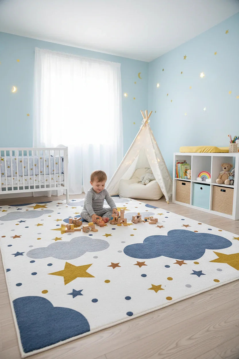 Bulut Yıldız Gri Çocuk Halısı