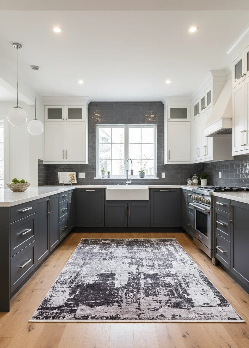 Koyu Füme ve Gri Modern Soyut Sanat Halısı