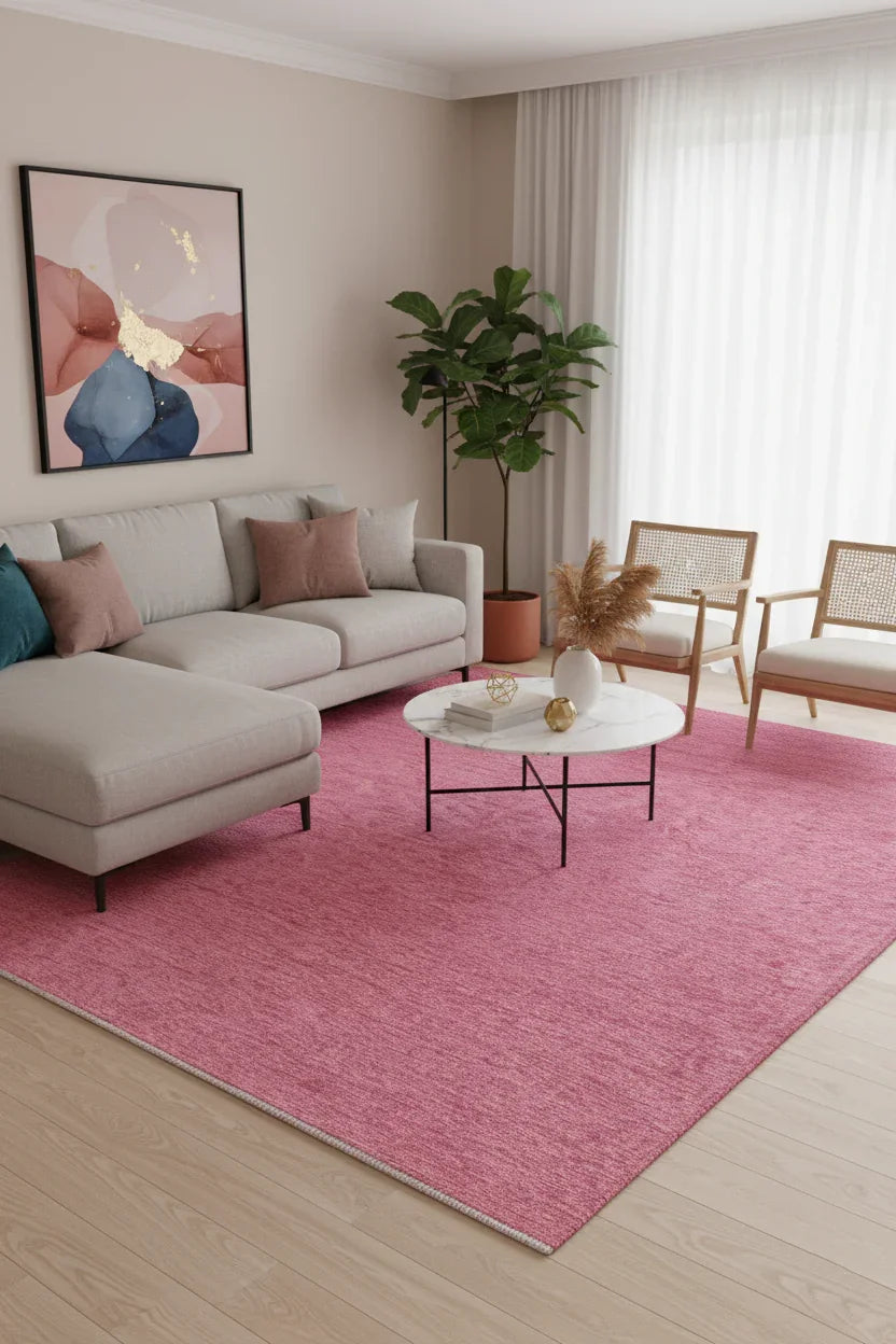 Pembe Düz Modern Yıkanabilir Antibakteriyel Halı