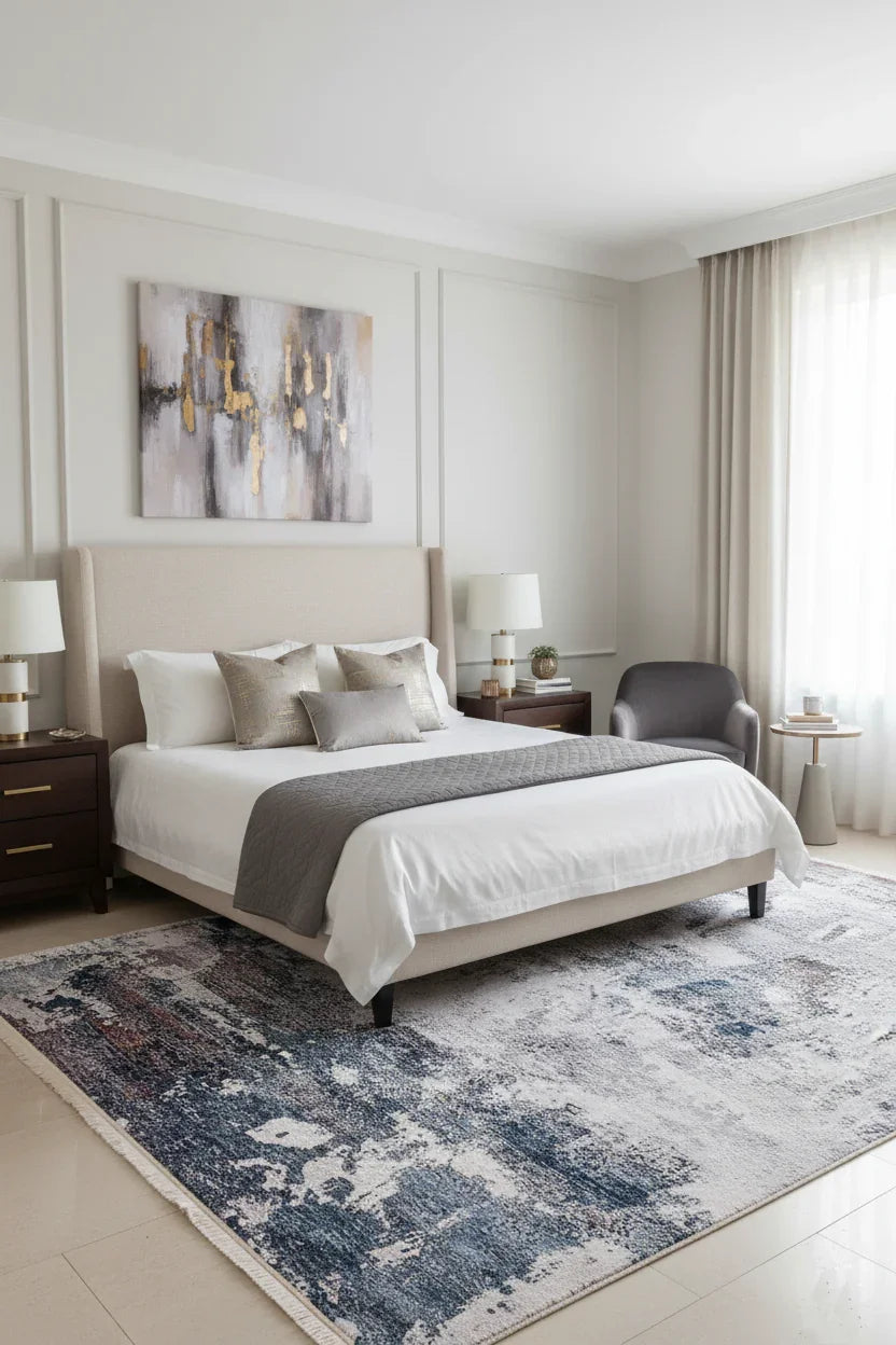 Lacivert, Beyaz ve Kahve Modern Soyut Sanat Halısı