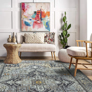 Gri Geometrik Desenli Vintage Halı - Pera Halı