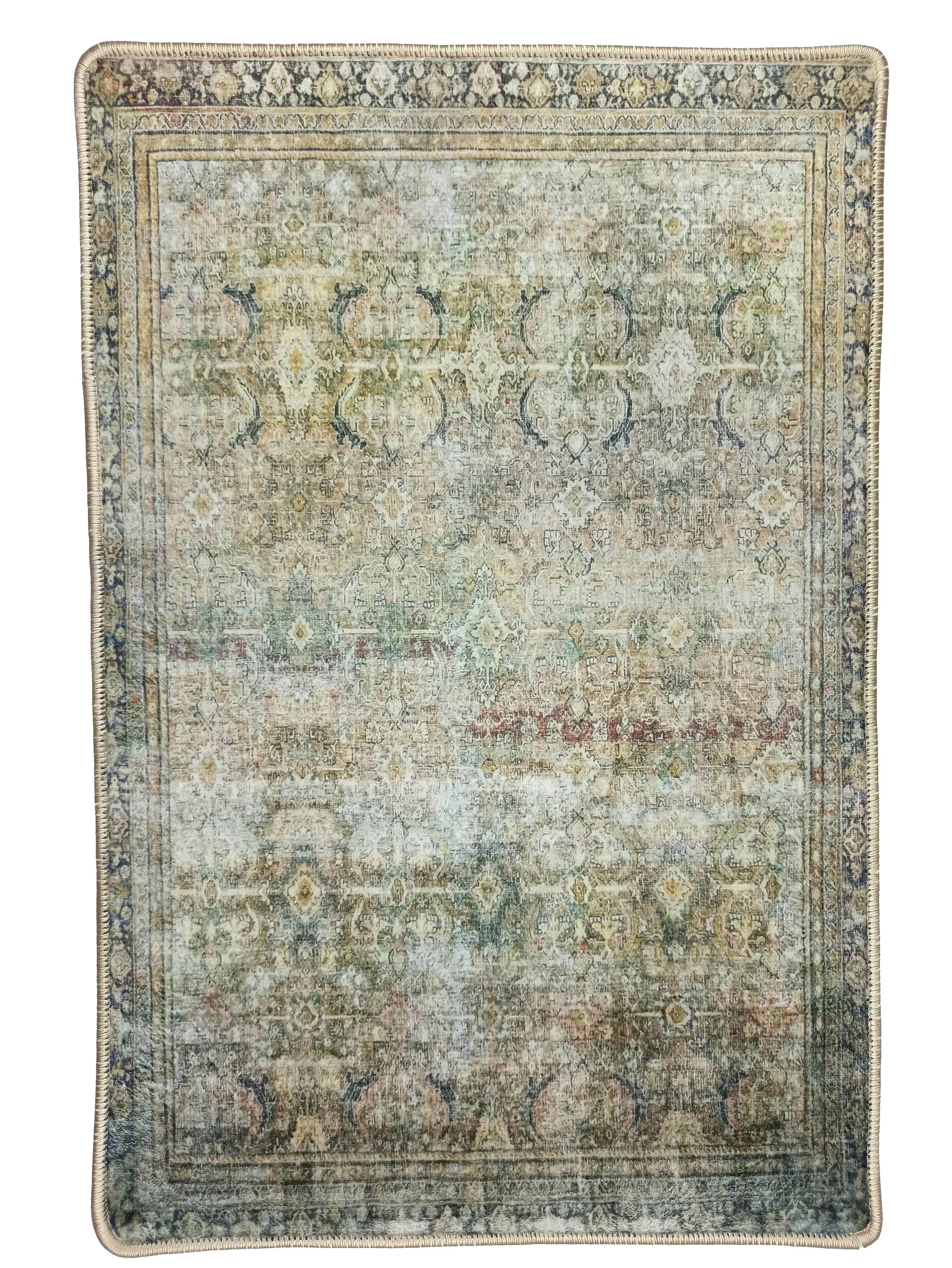 Zeytin Yeşili ve Koyu Yosun Renkli Vintage Halı