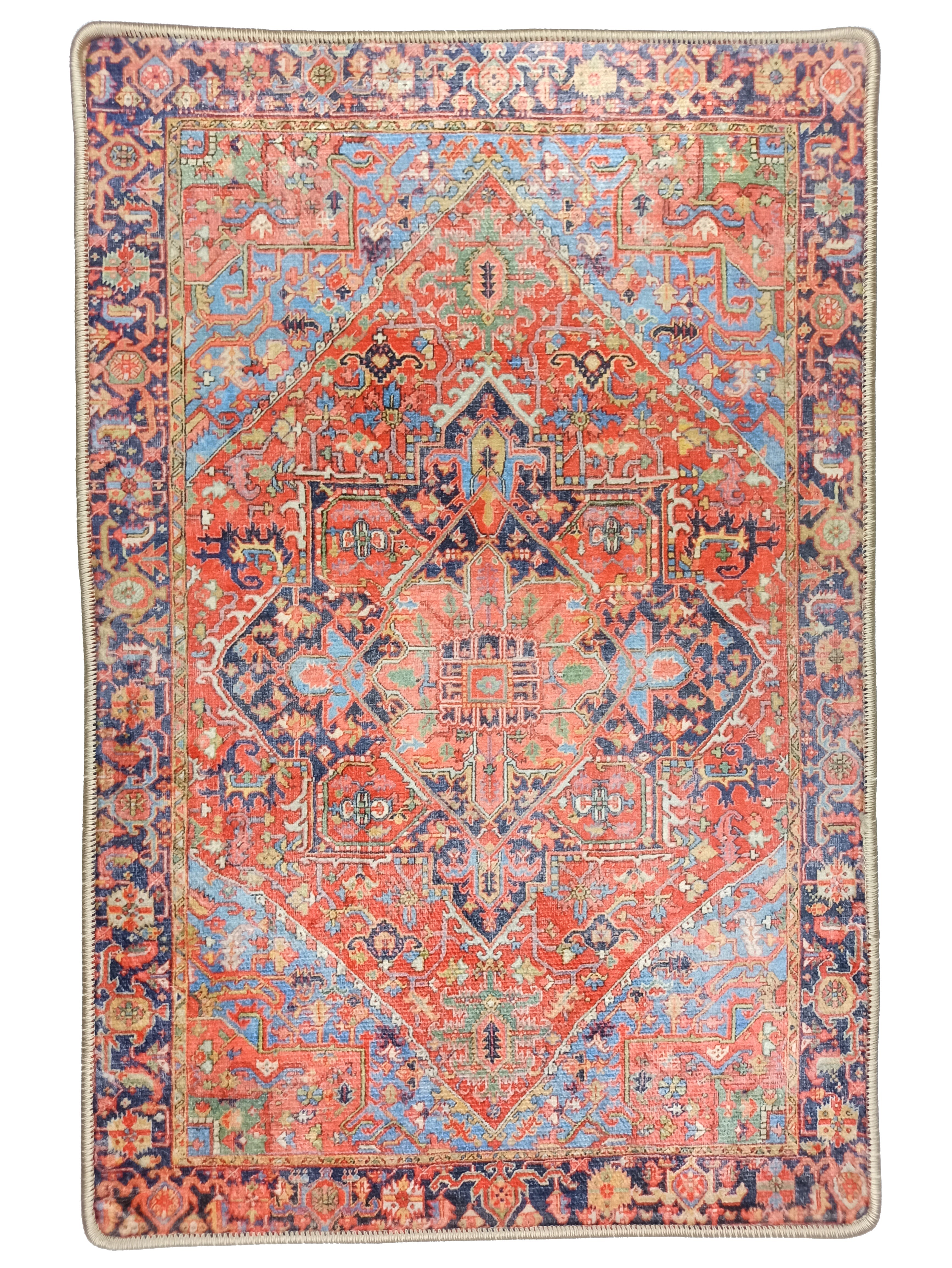 Kırmızı ve Lacivert Mavi Renkli Vintage Halısı - Pera Halı