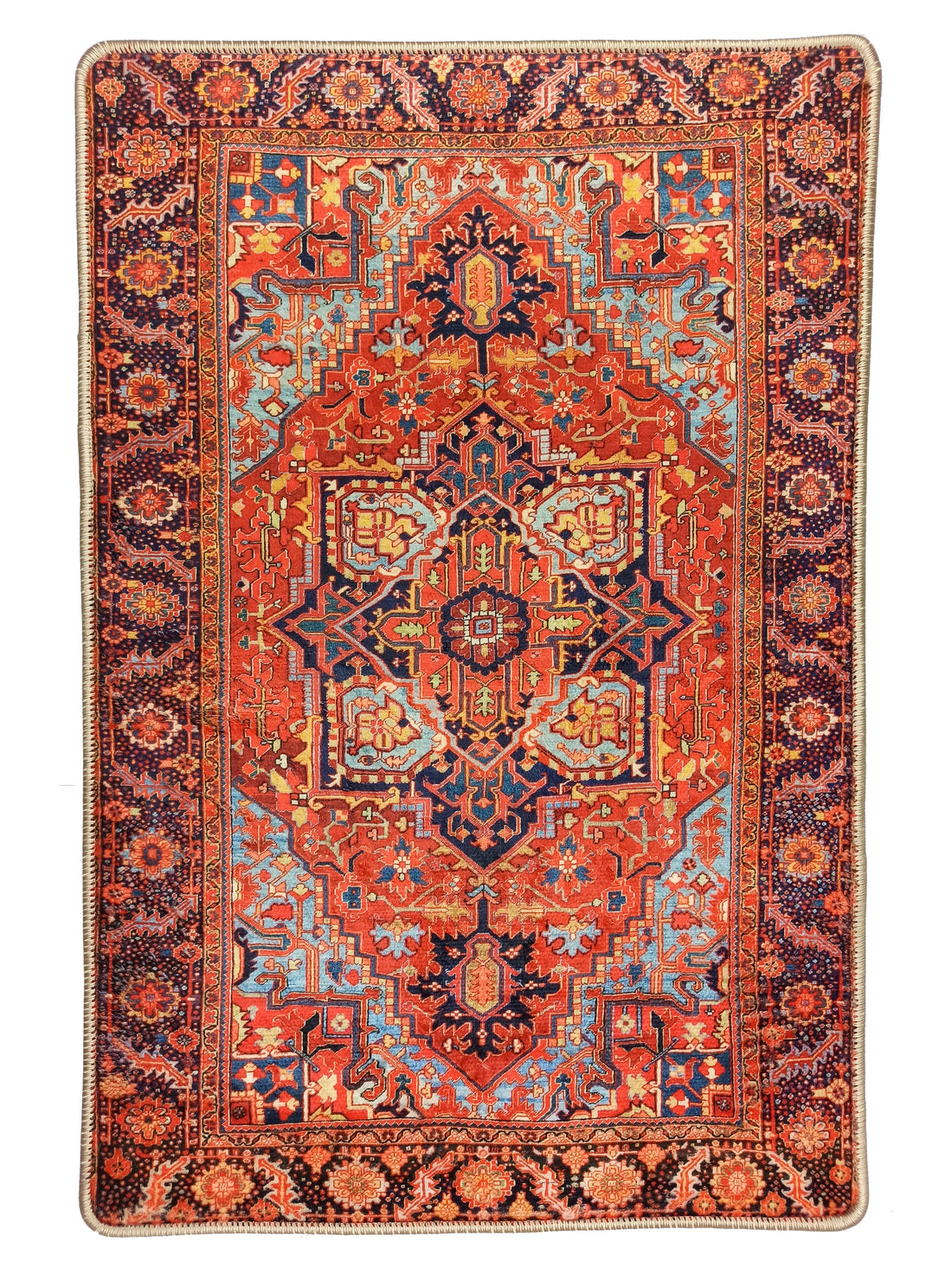 Mercan Kırmızı ve Mavi Renkli Vintage Halısı - Pera Halı